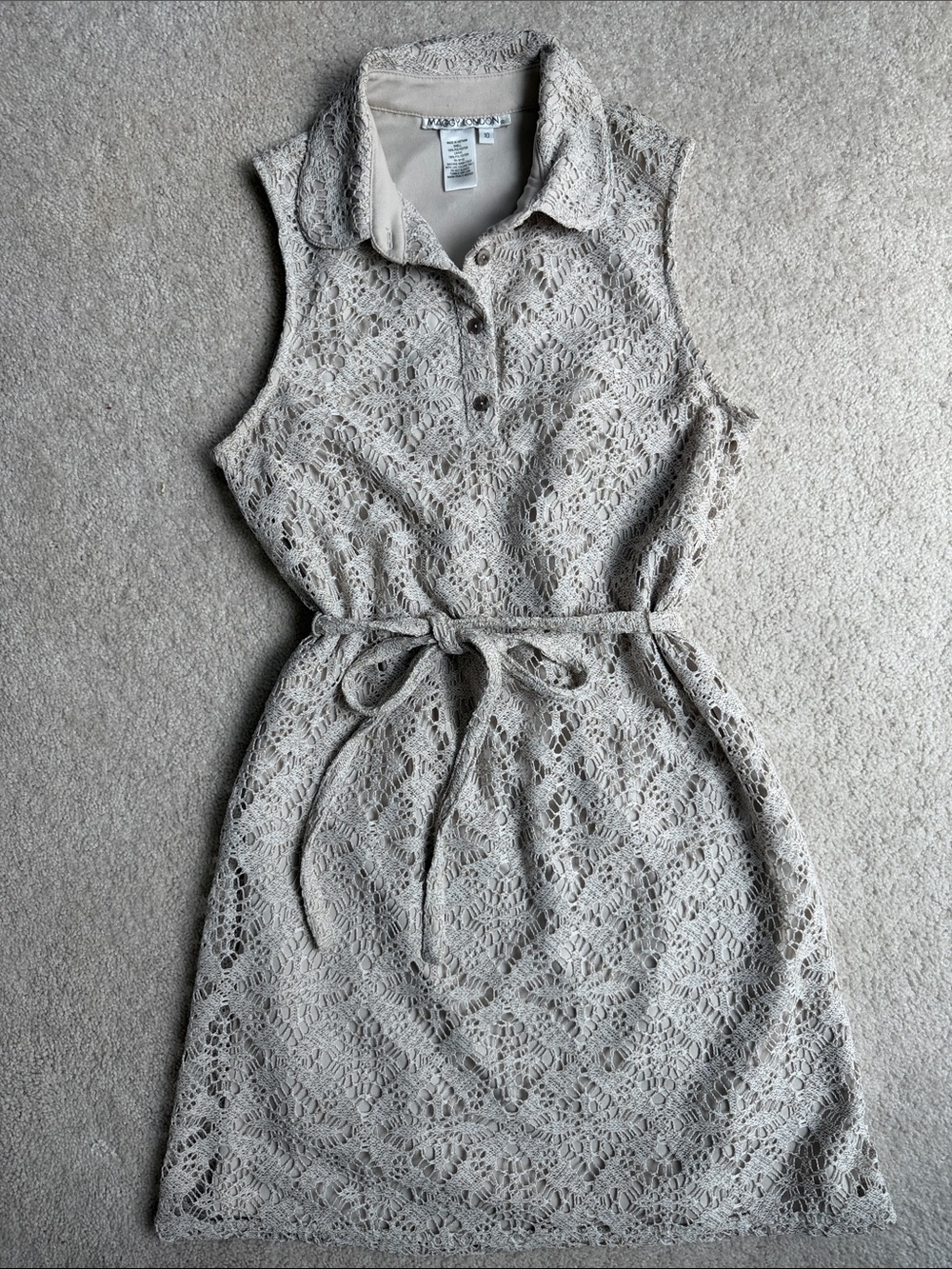 Beige Crochet Sleeveless Belted Midi Dress